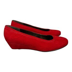 Jenny By Ara Womens Red Suede Wedge Shoes Size 8 EU 38.5 Slip On Comfort